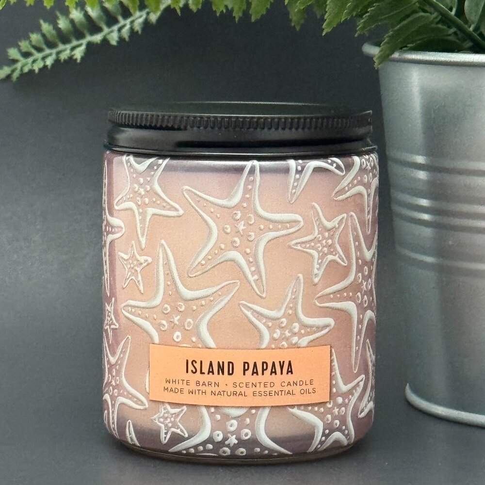 BBW Island Papaya White Barn Bath & Body Works Mason Jar Single Wick Candle